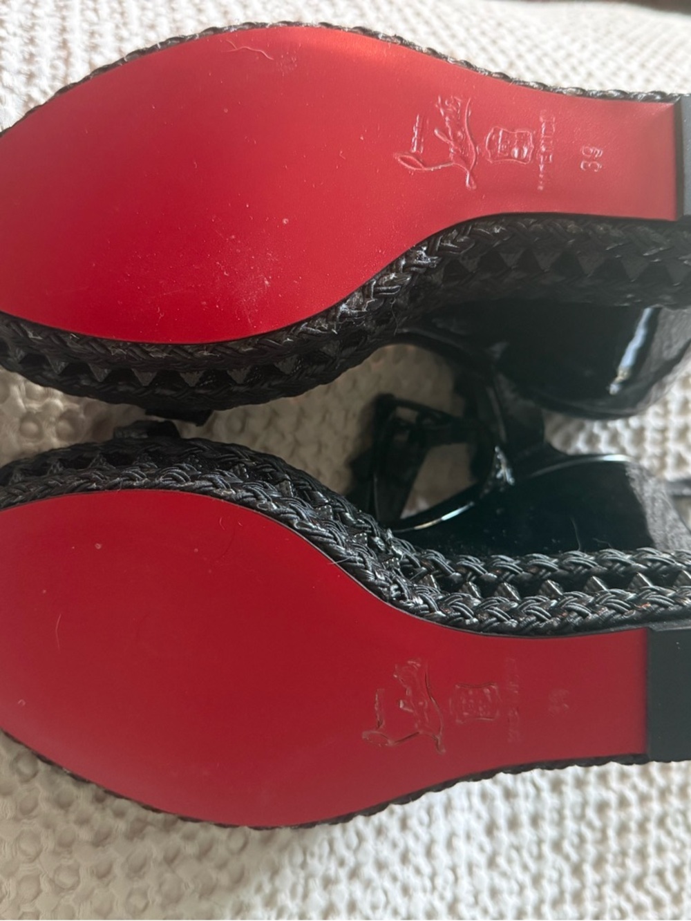 Christian Louboutin Pyraclou Black Patent Platform Wedges - Picture 5 of 7